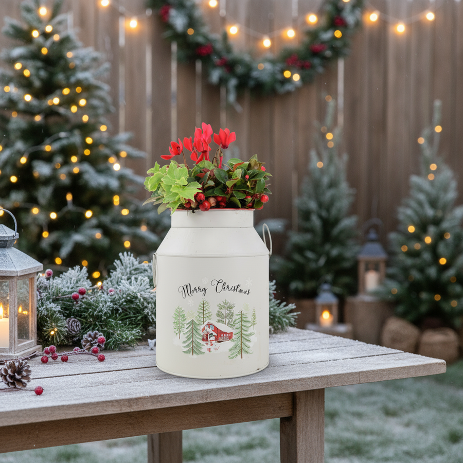Christmas Milk Churn Planter – Festive Floral Display in Decorative Metal Pot Plants By Post