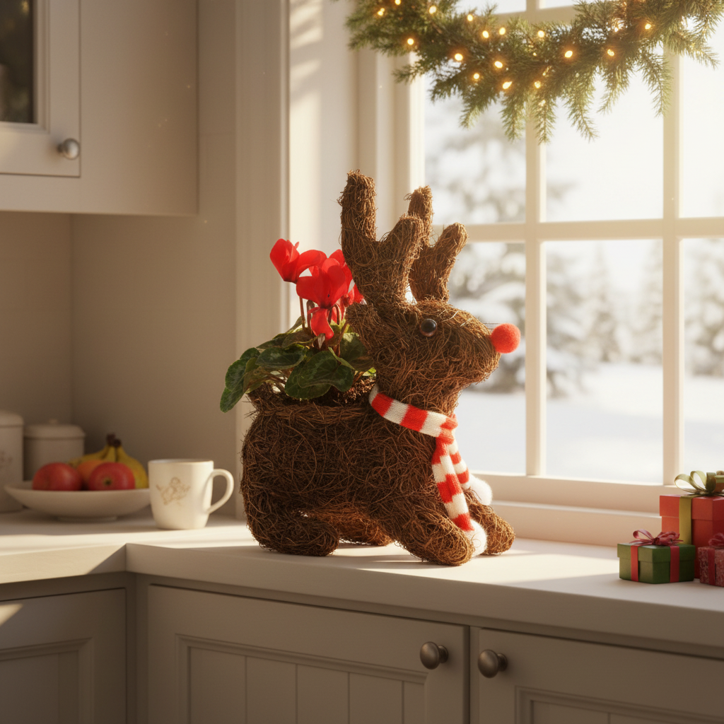 Sitting Reindeer – Festive Decorative Ornament (Red, White, or Red & White) Plants By Post