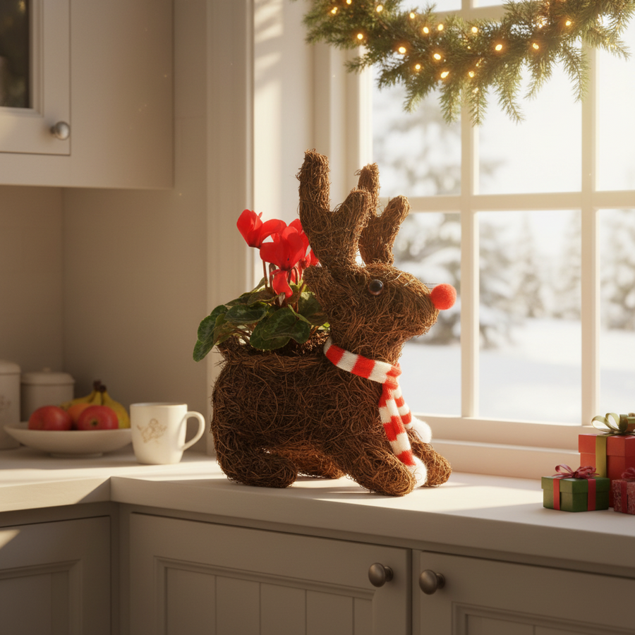 Sitting Reindeer – Festive Decorative Ornament (Red, White, or Red & White) Plants By Post