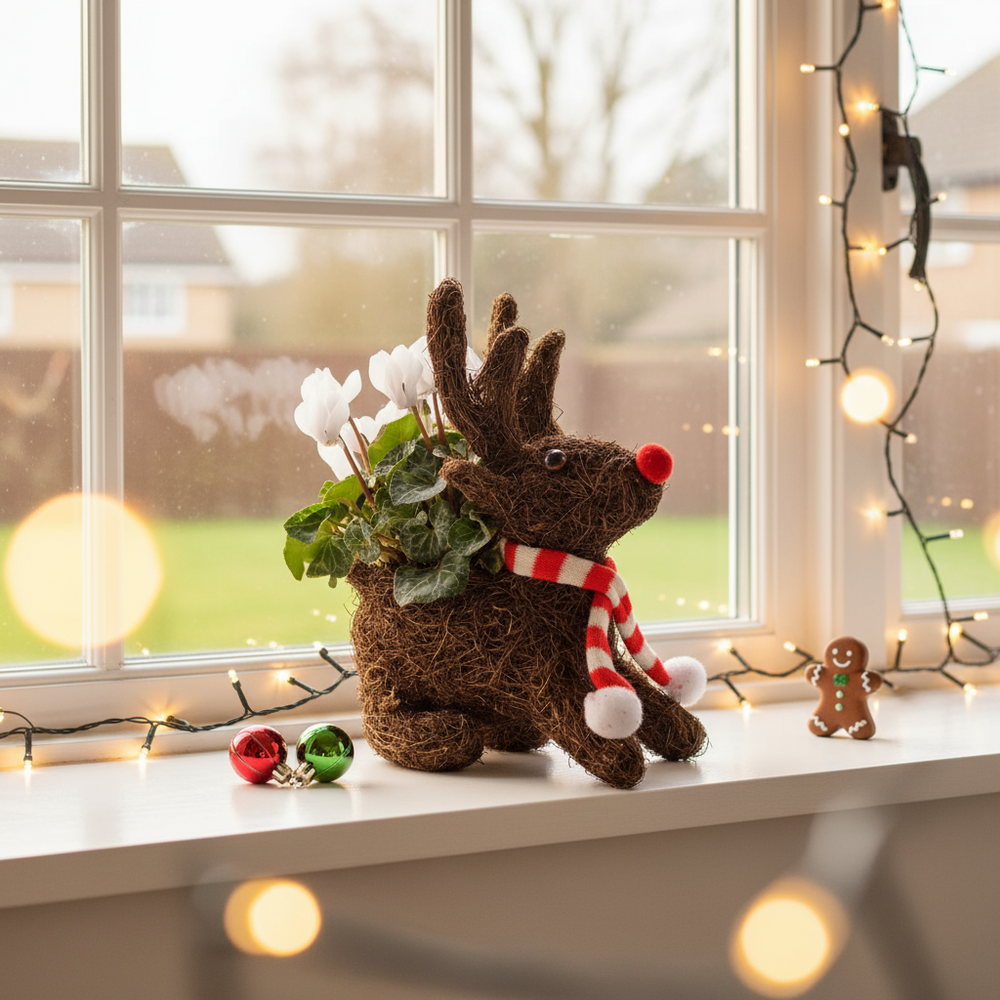 Sitting Reindeer – Festive Decorative Ornament (Red, White, or Red & White) Plants By Post