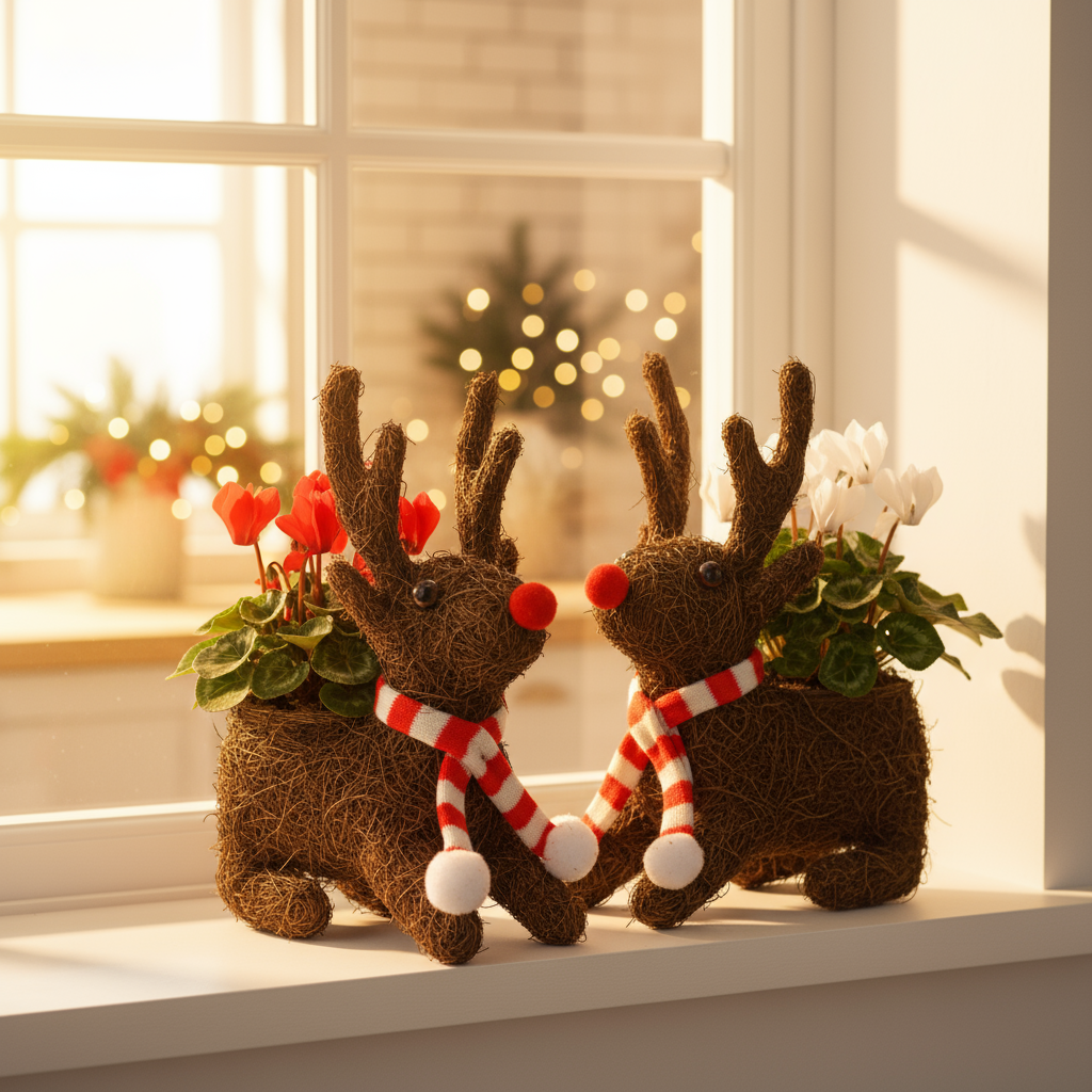 Sitting Reindeer – Festive Decorative Ornament (Red, White, or Red & White) Plants By Post