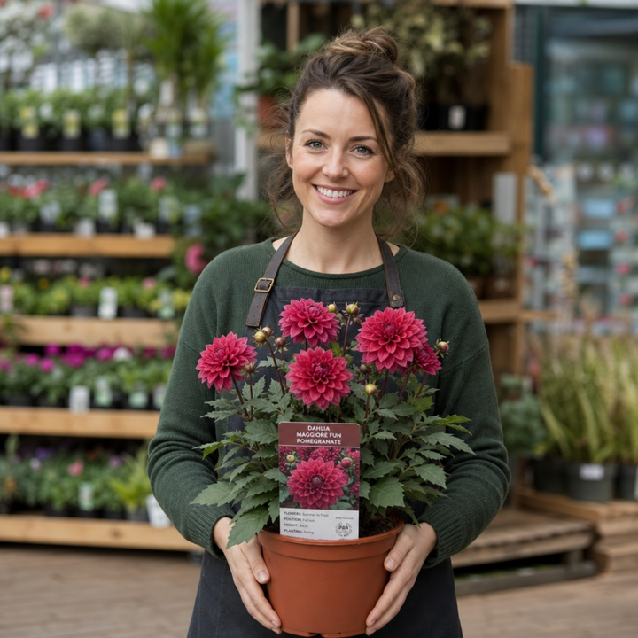 Dahlia Maggiore Fun Pomegranate 3L Deep Red Dahlia