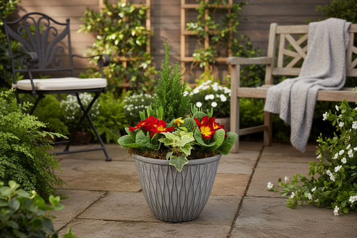 Vibrant Seasonal Planted Container – 26cm Decorative Outdoor Planter with Seasonal Flowers Plants By Post