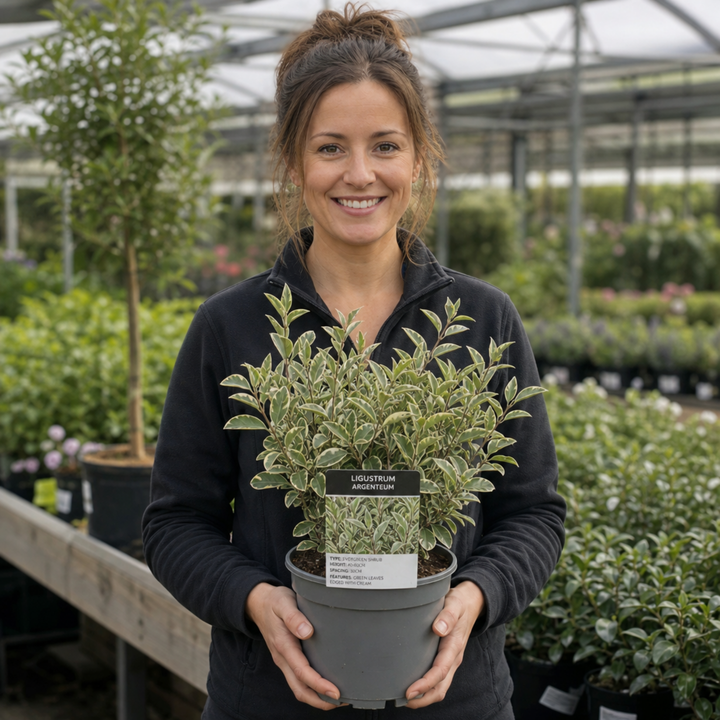 Ligustrum japonicum 'Argenteum' Silver Variegated Privet Hedging Plant 2L Pot The Rose Press Garden