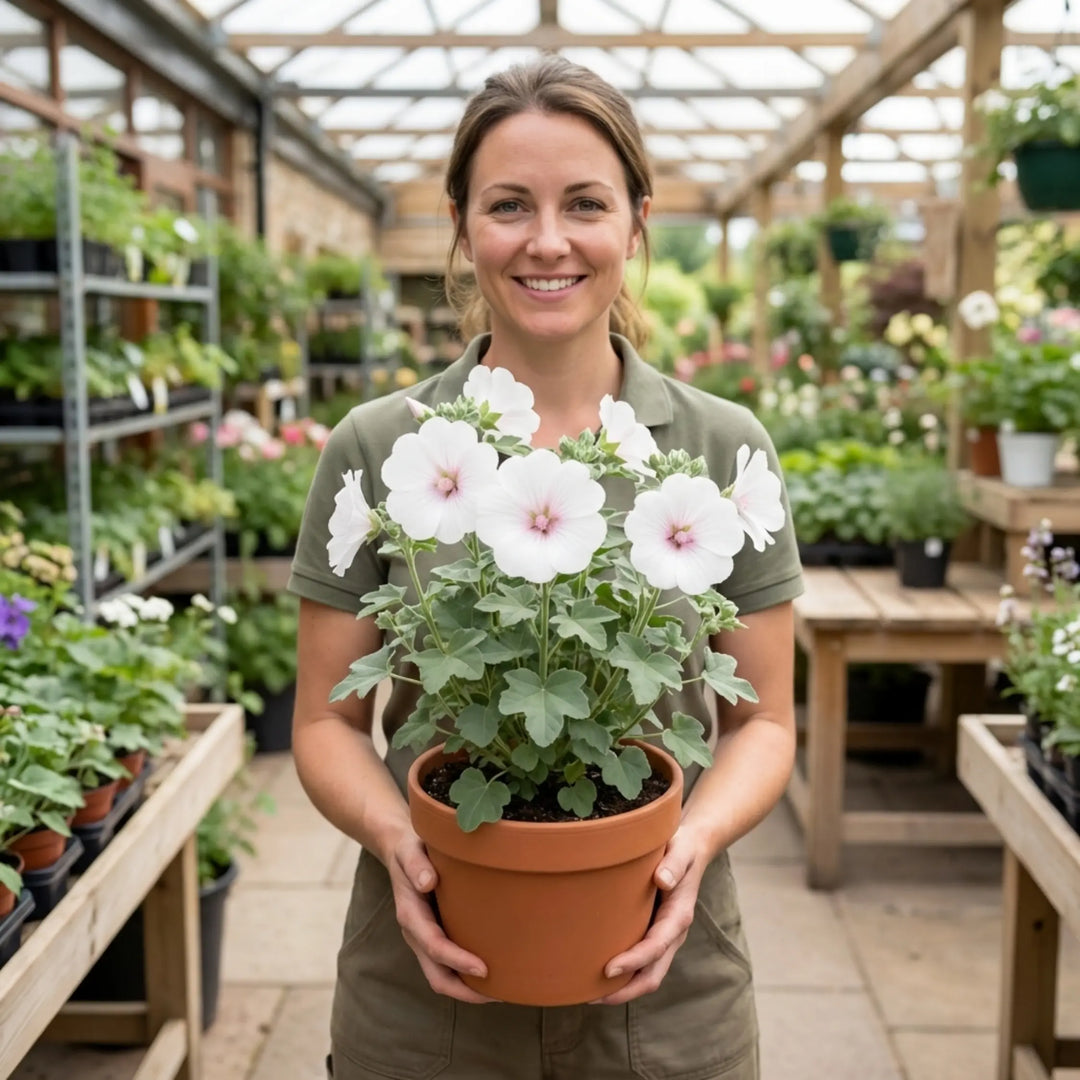 Lavatera Barnsley Baby Hardy Flowering Shrub Plant 17cm Pot 2L Plants By Post