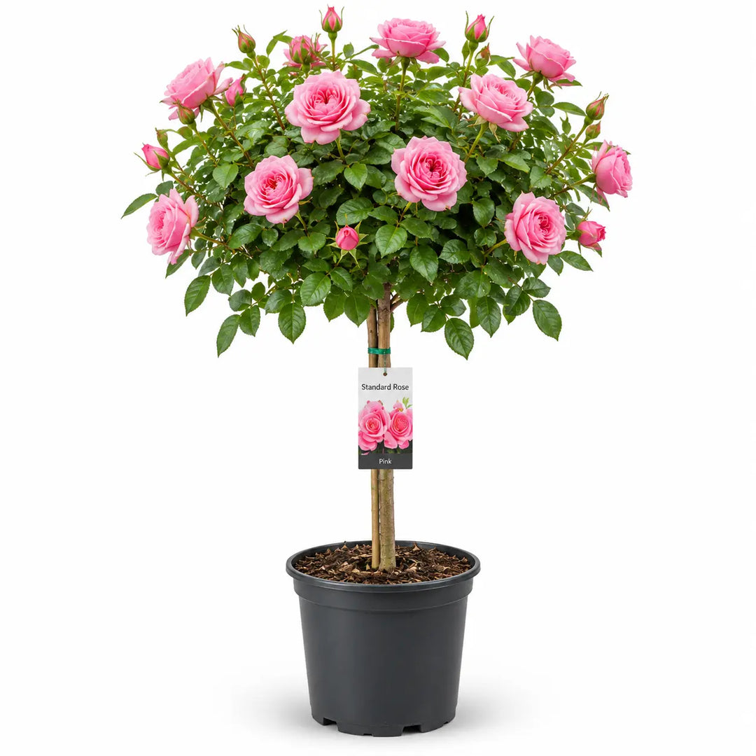 7.5L Standard Rose Tree Pink 100-110cm - Elegant Flowering Garden Rose Plant Plants By Post