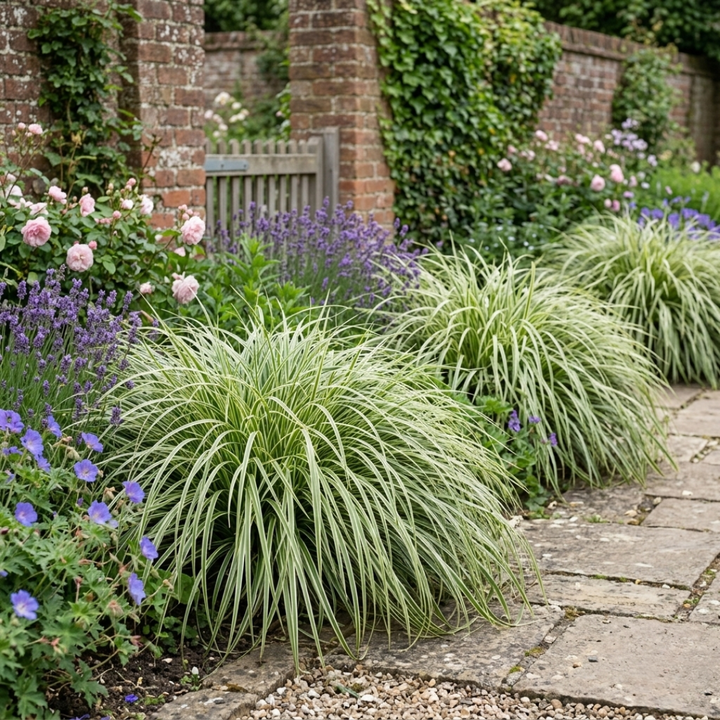 Carex 'Everest' Japanese Sedge  Variegated Evergreen Ornamental Grass 2L Pot The Rose Press Garden
