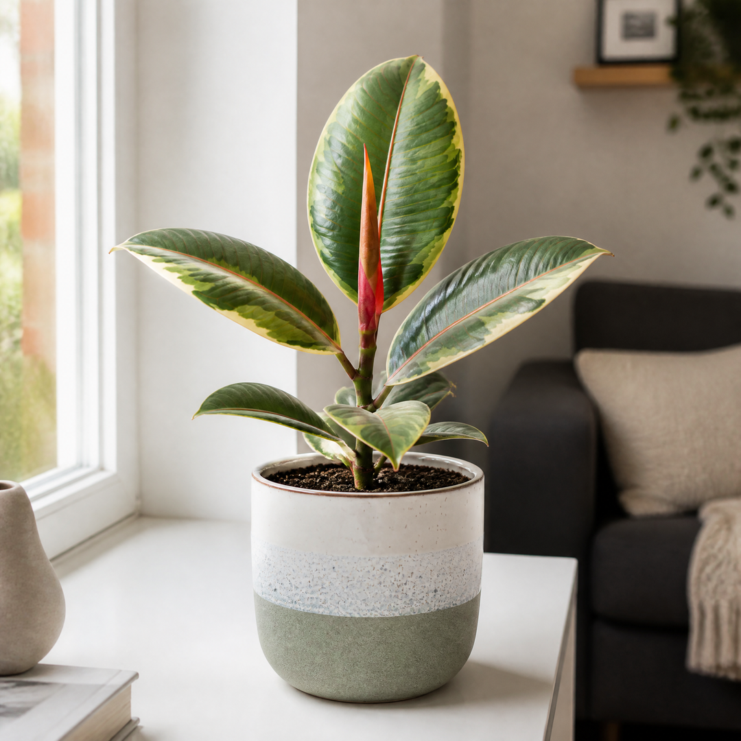 Ficus Belize Pink Rubber Plant 12cm Pot – Variegated Indoor Houseplant The Rose Press Garden