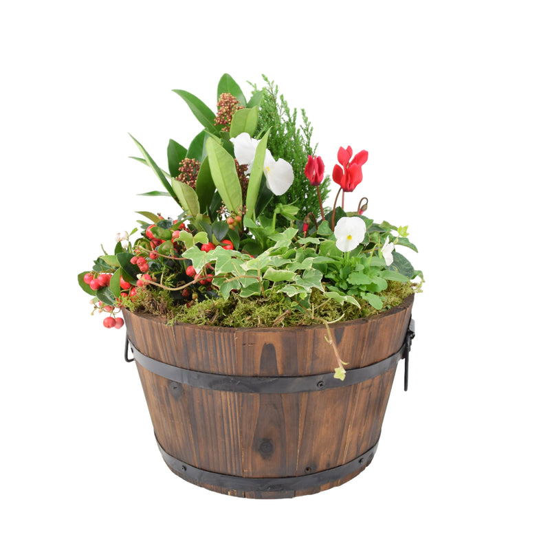 Seasonal Planted Wooden Barrel 30cm
