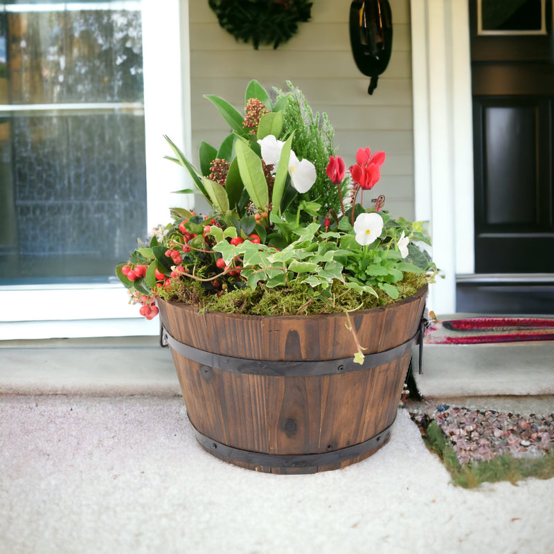 Seasonal Planted Wooden Barrel 30cm