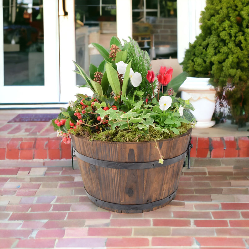 Seasonal Planted Wooden Barrel 30cm