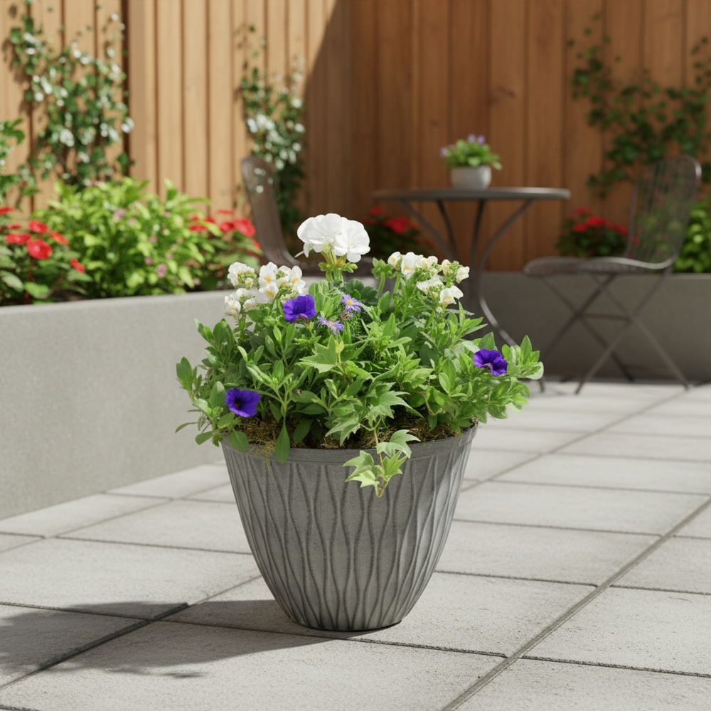 Vibrant Seasonal Planted Container – 26cm Decorative Outdoor Planter with Seasonal Flowers Plants By Post
