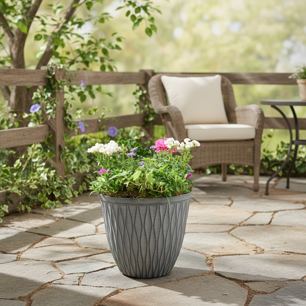 Vibrant Seasonal Planted Container – 26cm Decorative Outdoor Planter with Seasonal Flowers Plants By Post