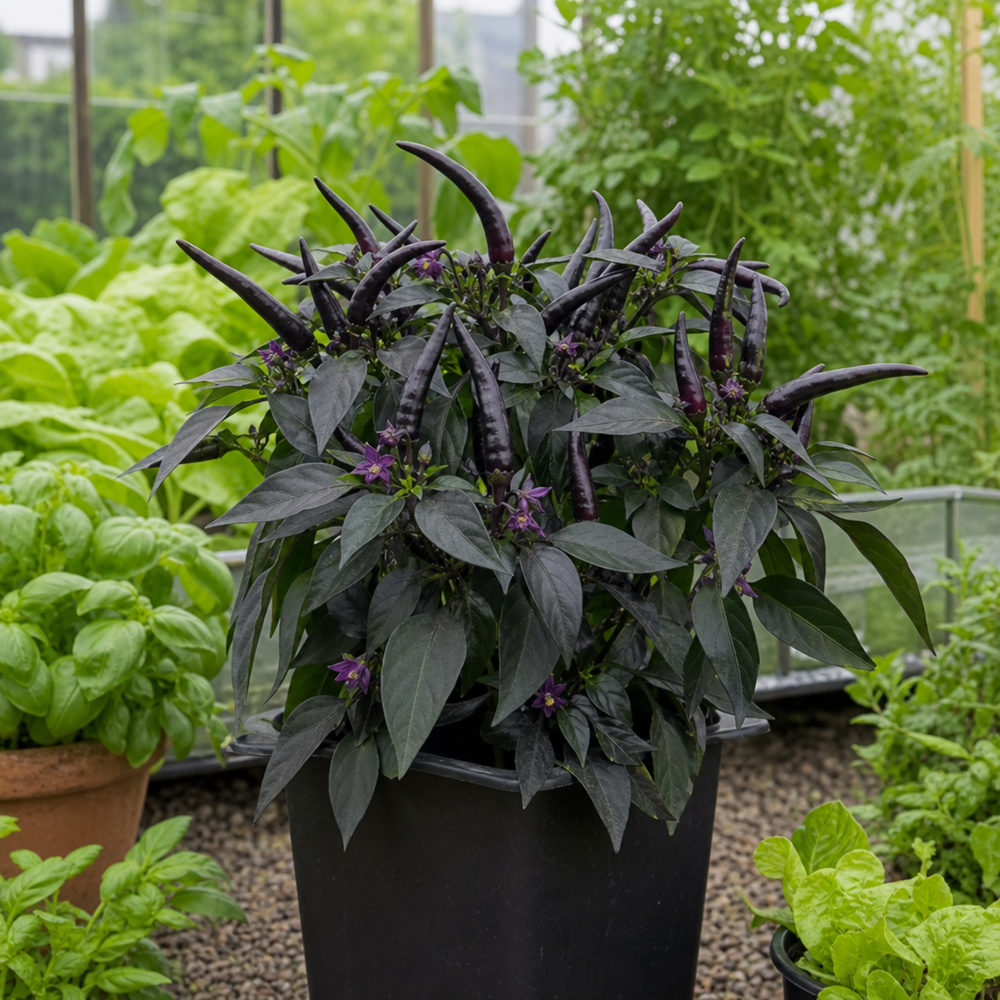 1 Zimbabwe Black Chilli Pepper Plant, Live Hot Pepper, Grow Your Own Chilli, 2Ltr Root Ball The Rose Press Garden