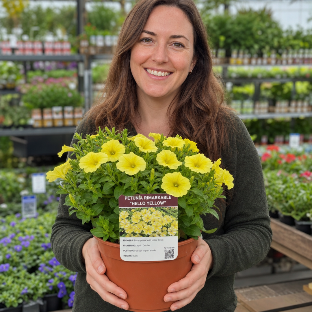 1 Large Plant - Petunia Rimarkable Hello Yellow, Outdoor Garden Ready, 2L Pot The Rose Press Garden