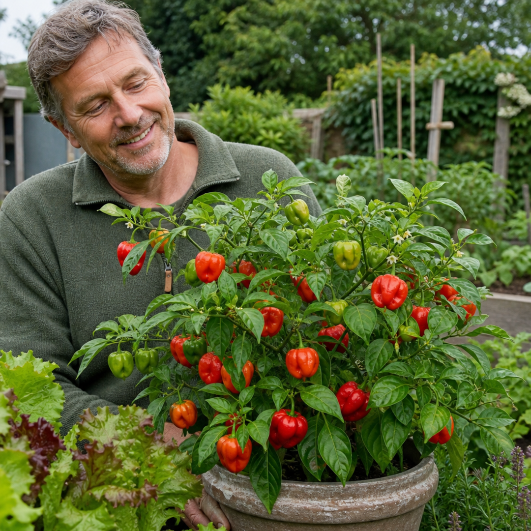 1 Scotch Bonnet Chilli Pepper Plant, Fresh Live Hot Pepper, Garden Ready, 2 Litre Root Ball The Rose Press Garden