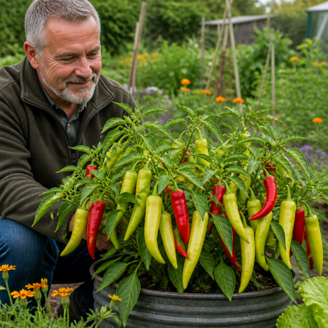 1 Hungarian Hot Wax Chilli Pepper Plant, Outdoor Garden Ready, Grow Your Own Chilli, 2Ltr Root Ball The Rose Press Garden