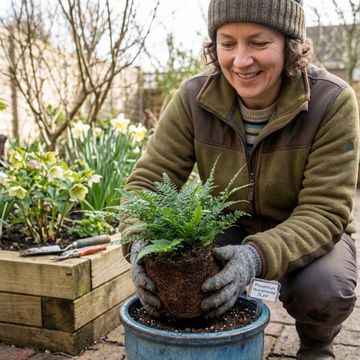 Korean Rock Fern (Polystichum tsus-simense) Compact Evergreen Shade Perennial 2L Pot The Rose Press Garden