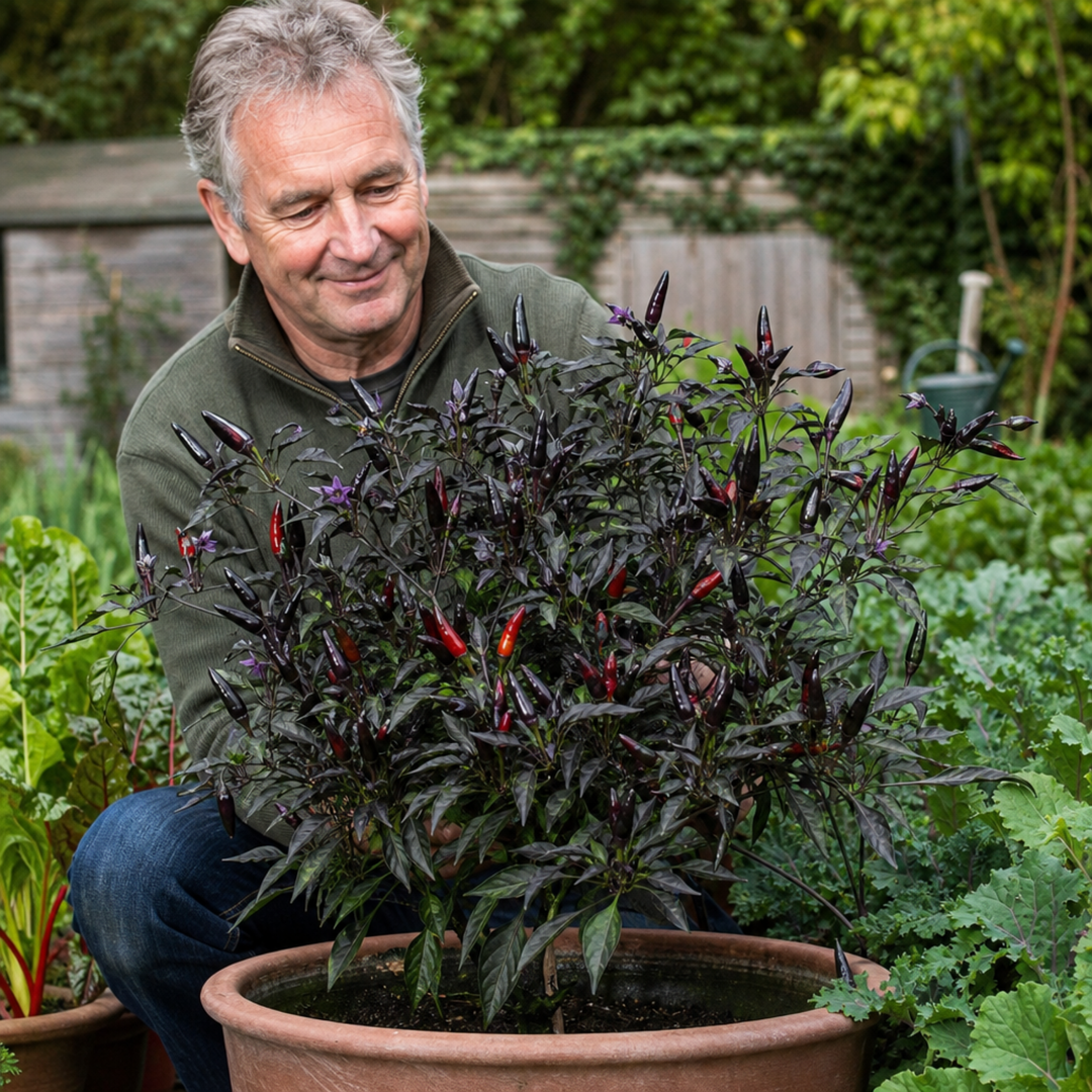 1 Zimbabwe Black Chilli Pepper Plant, Live Hot Pepper, Grow Your Own Chilli, 2Ltr Root Ball The Rose Press Garden