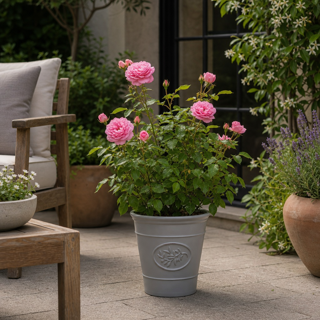 3L Pink Patio Rose Outdoor Garden Rose in Decorative Pot