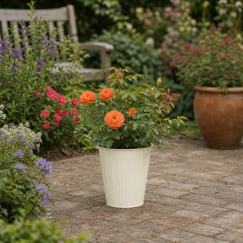 3L Orange Patio Rose in Decorative Pot Outdoor Garden Plant
