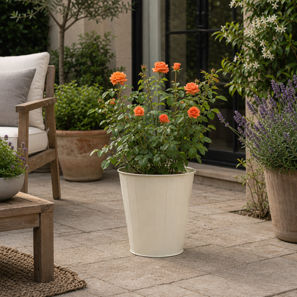 3L Orange Patio Rose in Decorative Pot Outdoor Garden Plant