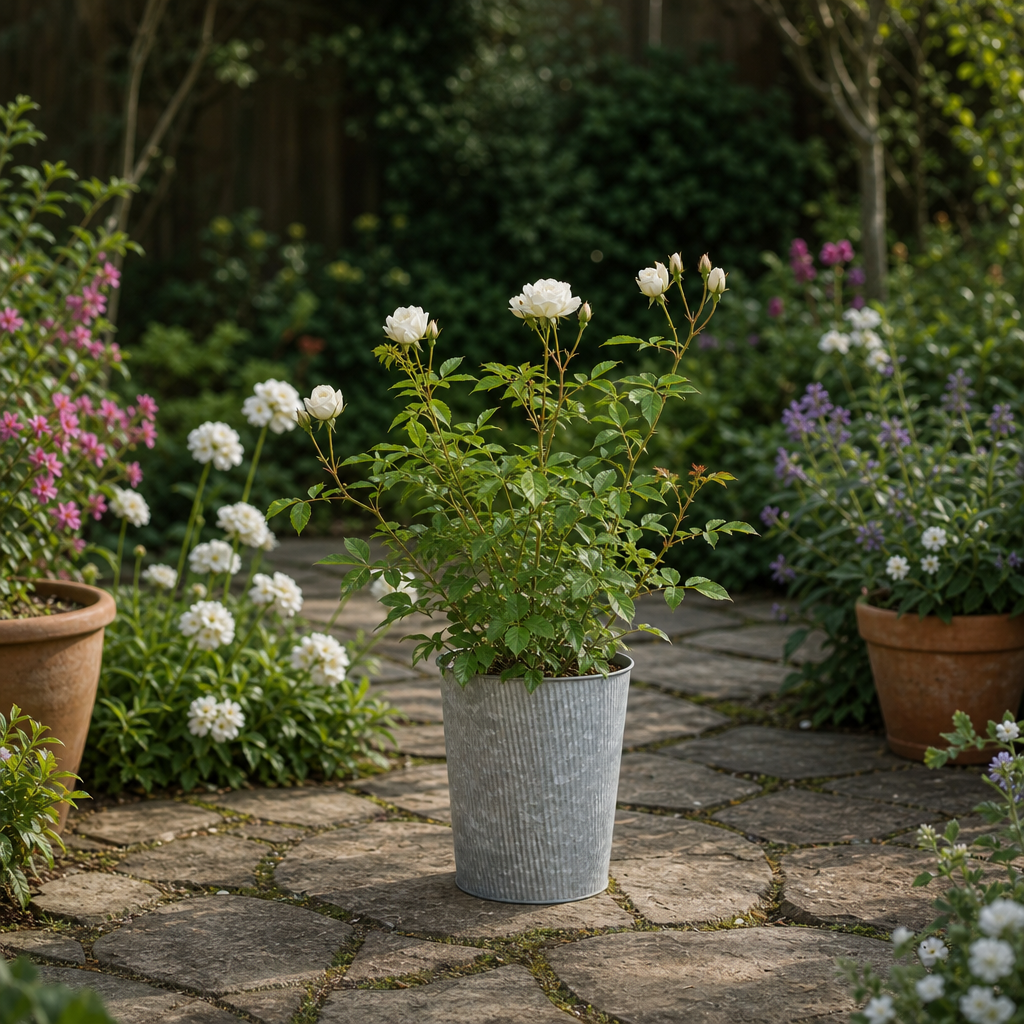 3L White Patio Rose in Decorative Pot Outdoor & Garden Plant