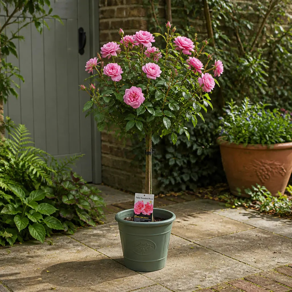 7.5L Standard Rose Tree Pink 100-110cm | Elegant Flowering Garden Rose Plant Plants By Post
