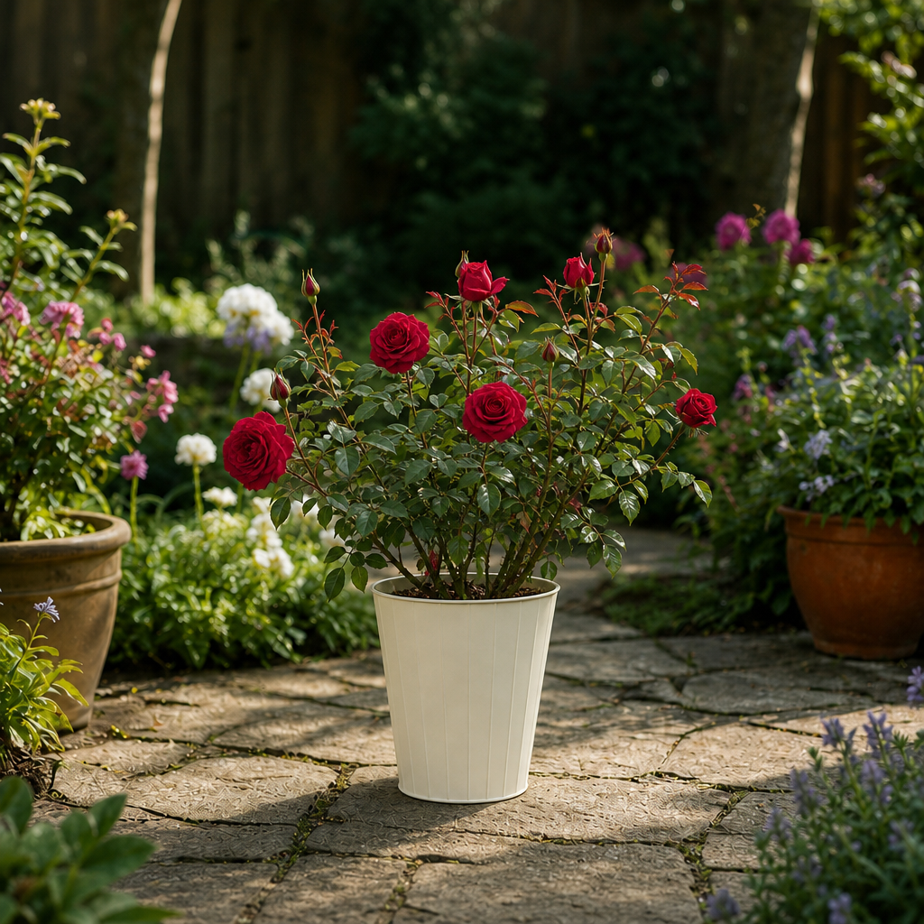 3L Red Patio Rose in Decorative Pot Outdoor Garden & Patio Plant