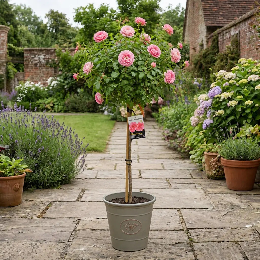 7.5L Standard Rose Tree Pink 100-110cm | Elegant Flowering Garden Rose Plant Plants By Post