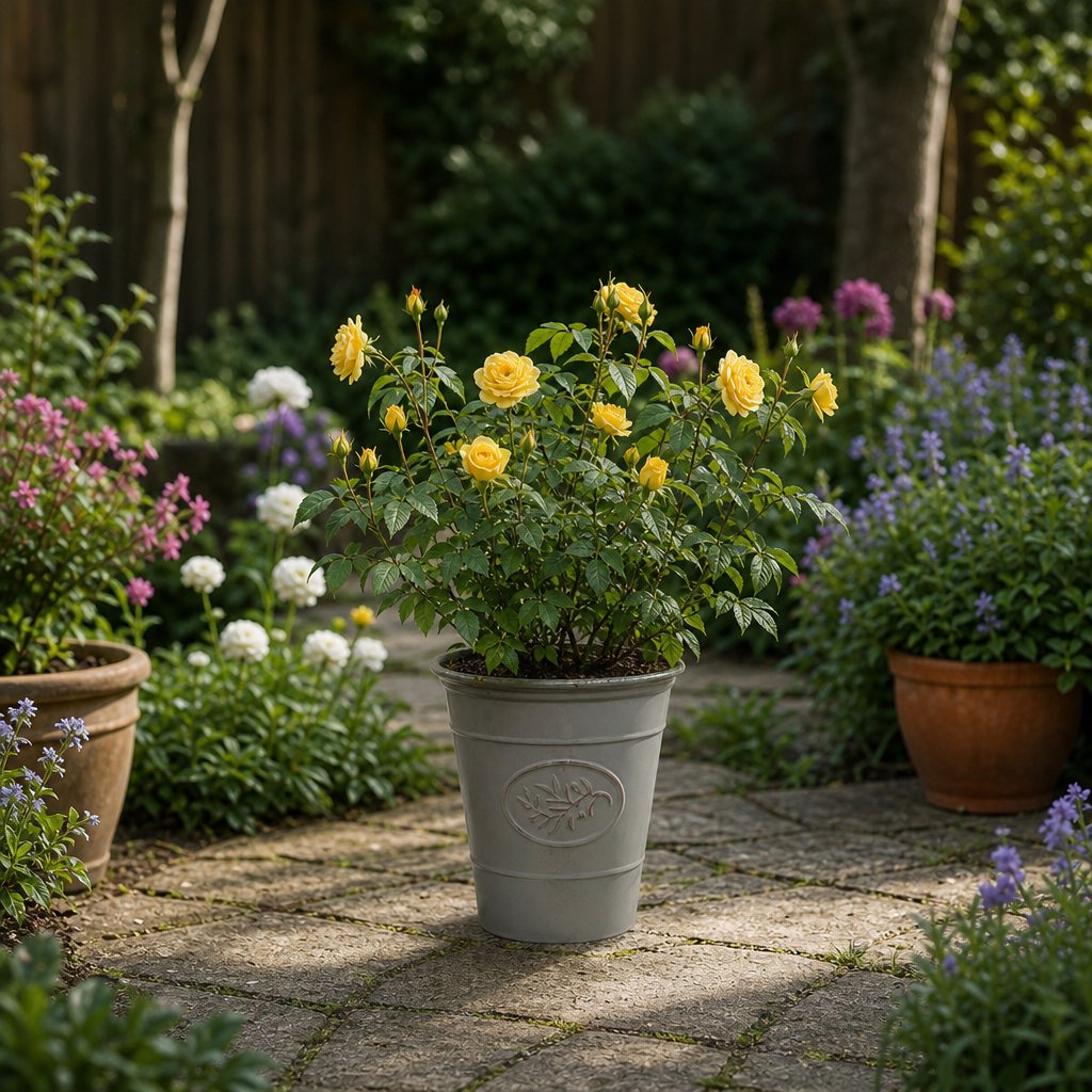 3L Yellow Patio Rose Outdoor Flowering Plant in Decorative Pot