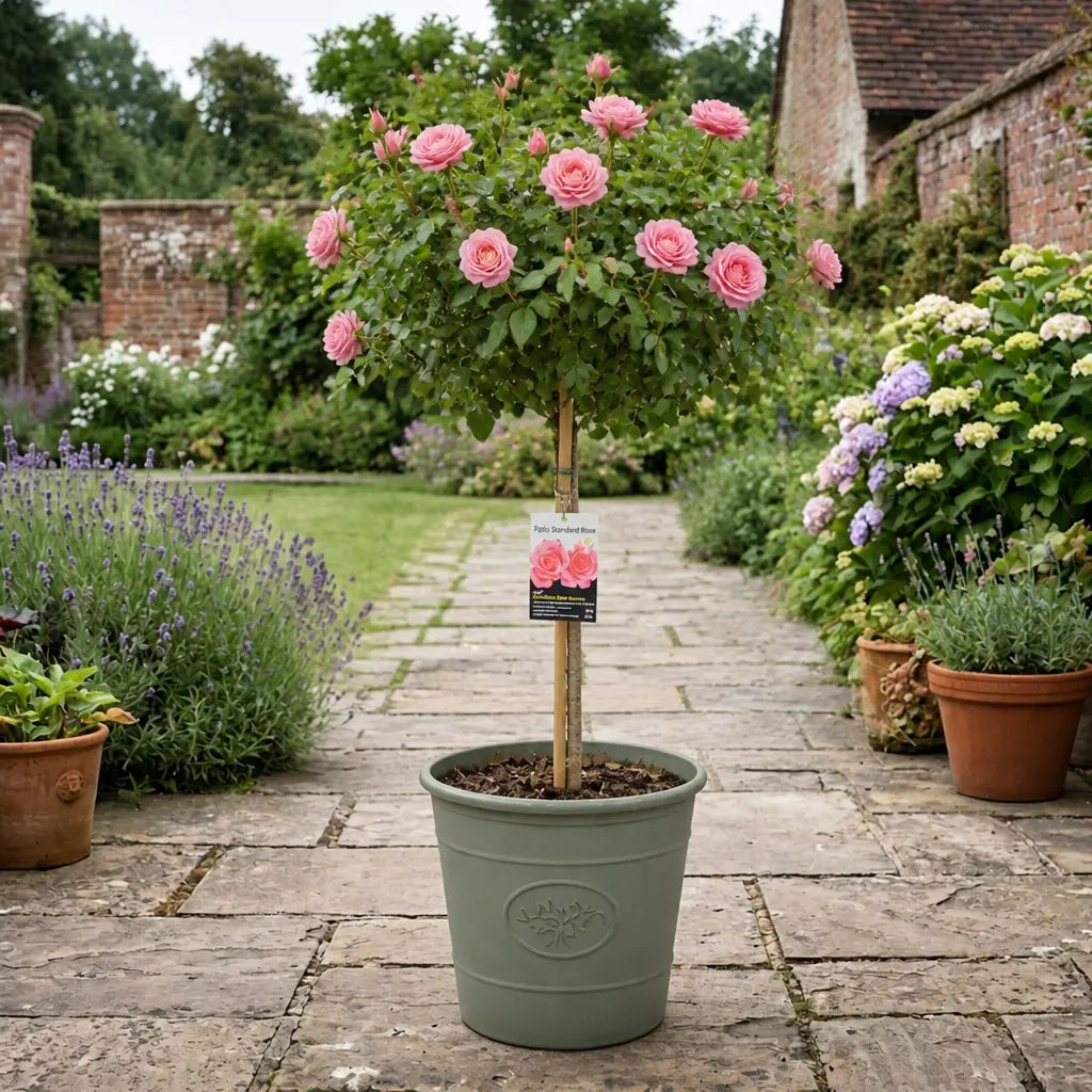 7.5L Standard Rose Tree Pink 100-110cm | Elegant Flowering Garden Rose Plant Plants By Post