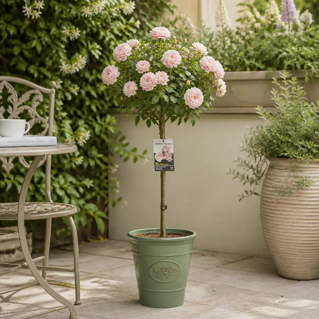 7.5L Standard Rose Tree Light Pink 100-110cm - Elegant Flowering Garden Rose Plant Plants By Post