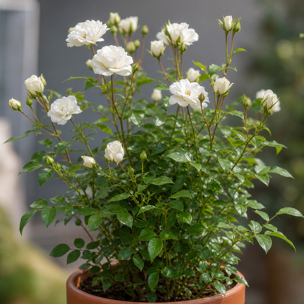 3L White Patio Rose in Decorative Pot Outdoor & Garden Plant