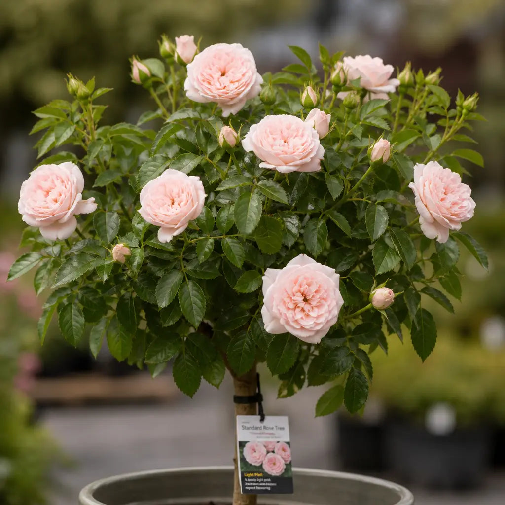 7.5L Standard Rose Tree Light Pink 100-110cm - Elegant Flowering Garden Rose Plant Plants By Post