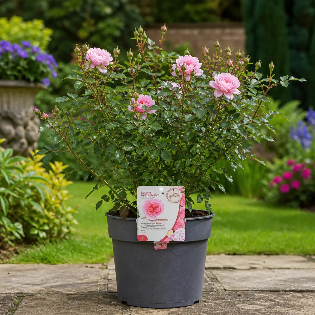5L Rose Happy Retirement Pink Rose Bush - Beautiful Flowering Garden Plant Plants By Post