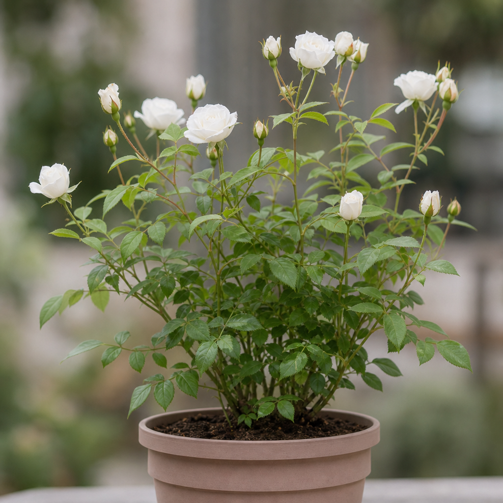 3L White Patio Rose in Decorative Pot Outdoor & Garden Plant