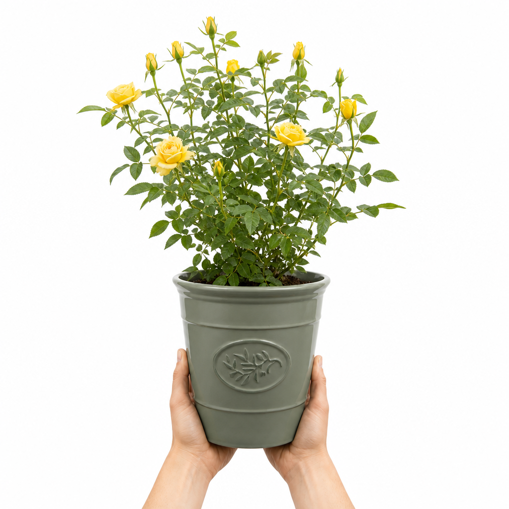 3L Yellow Patio Rose Outdoor Flowering Plant in Decorative Pot