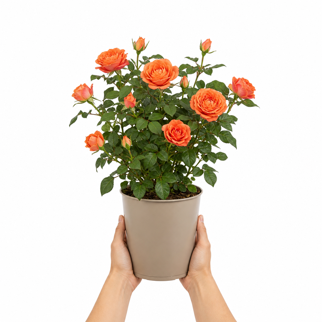 3L Orange Patio Rose in Decorative Pot Outdoor Garden Plant