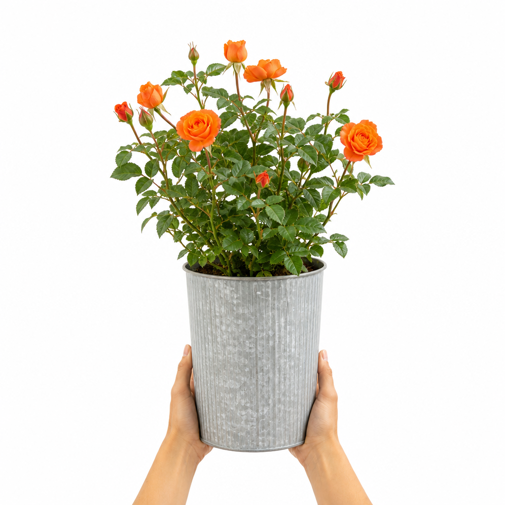 3L Orange Patio Rose in Decorative Pot Outdoor Garden Plant