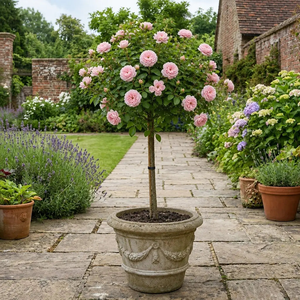 7.5L Standard Rose Tree Light Pink 100-110cm - Elegant Flowering Garden Rose Plant Plants By Post