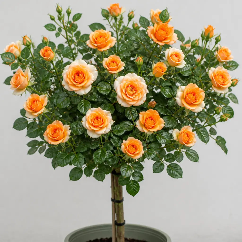 7.5L Standard Rose Tree Orange & Cream 100-110cm - Elegant Flowering Garden Rose Plant Plants By Post