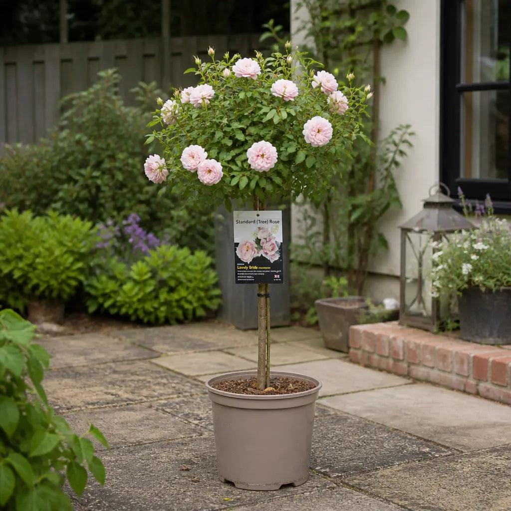 7.5L Standard Rose Tree Light Pink 100-110cm - Elegant Flowering Garden Rose Plant Plants By Post