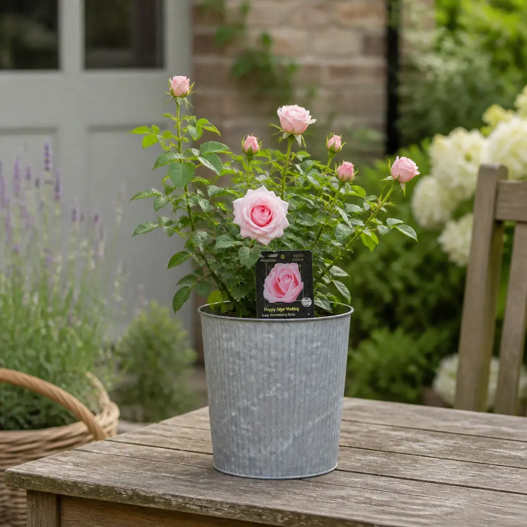 3L Happy Silver Wedding Light Pink Rose Bush - Beautiful Flowering Plant Gift Plants By Post