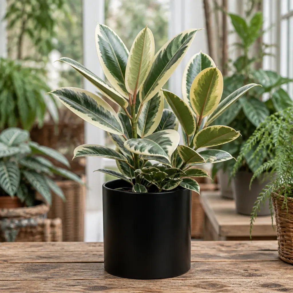 Ficus Tineke Rubber Plant – Elegant Variegated Green and Cream Indoor Houseplant Plants By Post