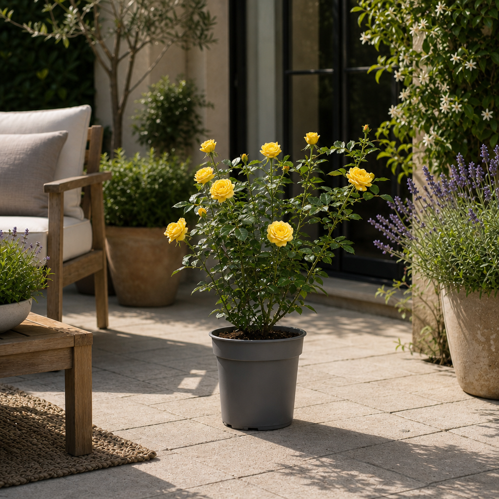 3L Yellow Patio Rose Outdoor Flowering Plant in Decorative Pot
