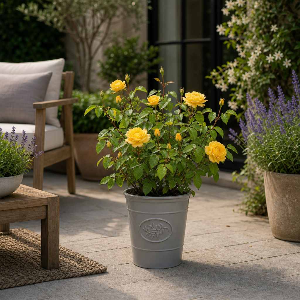 3L Yellow Patio Rose Outdoor Flowering Plant in Decorative Pot
