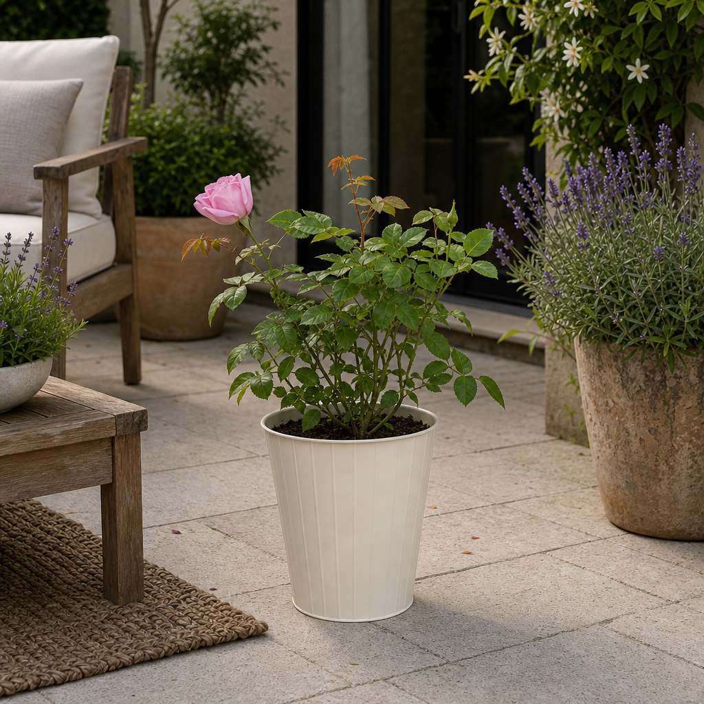 3L Pink Patio Rose Outdoor Garden Rose in Decorative Pot