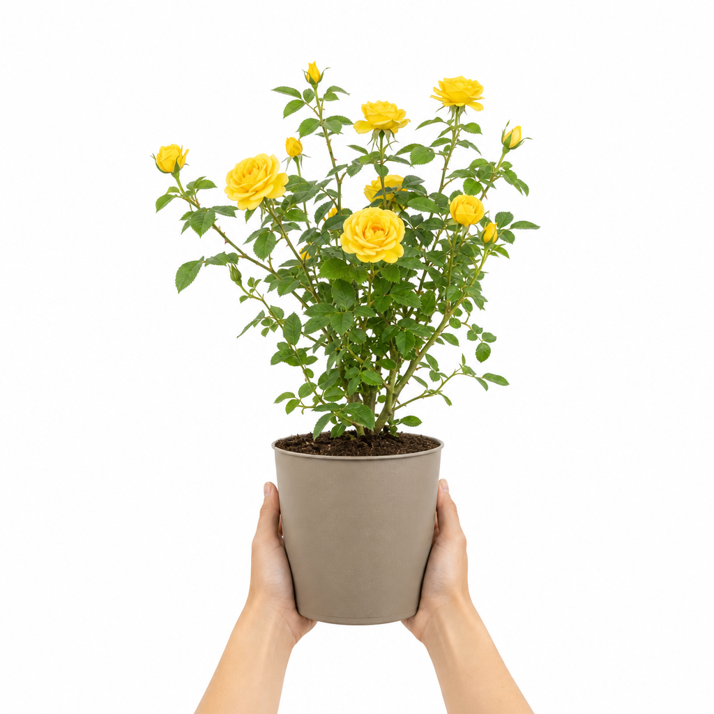 3L Yellow Patio Rose Outdoor Flowering Plant in Decorative Pot