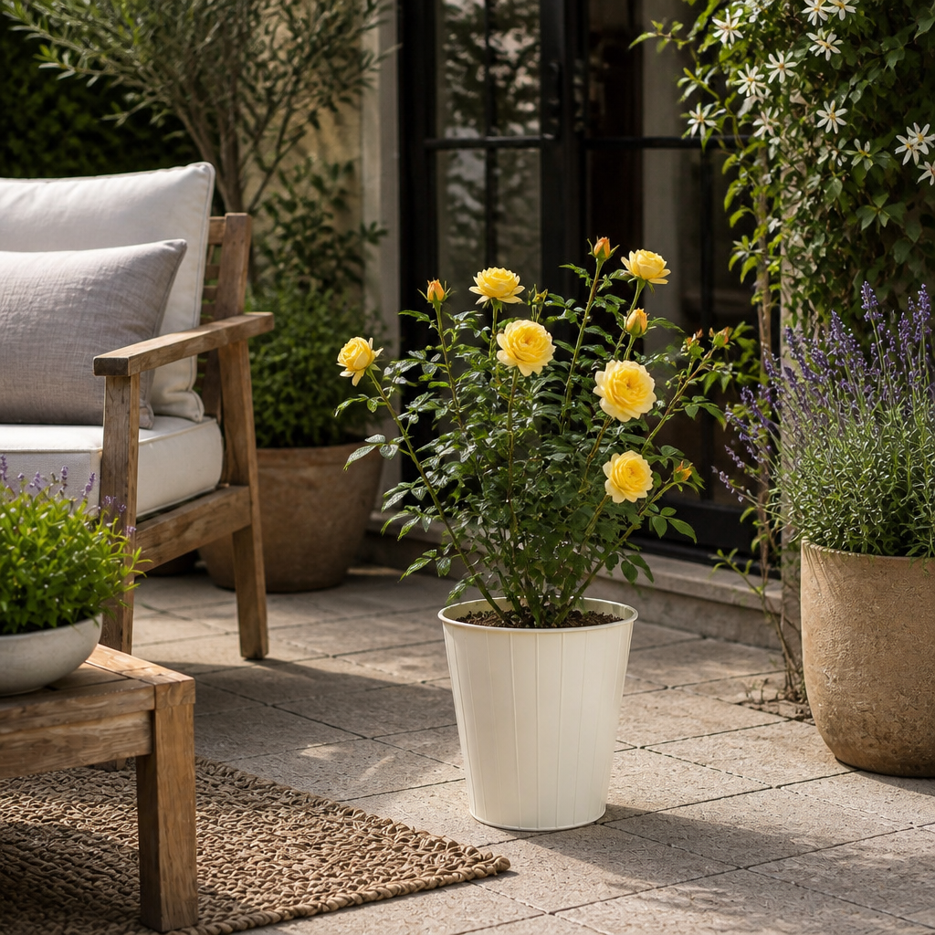 3L Yellow Patio Rose Outdoor Flowering Plant in Decorative Pot